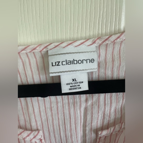 EUC Liz Claiborne lightweight tunic blouse…XL…pink and white striped. - Picture 4 of 5